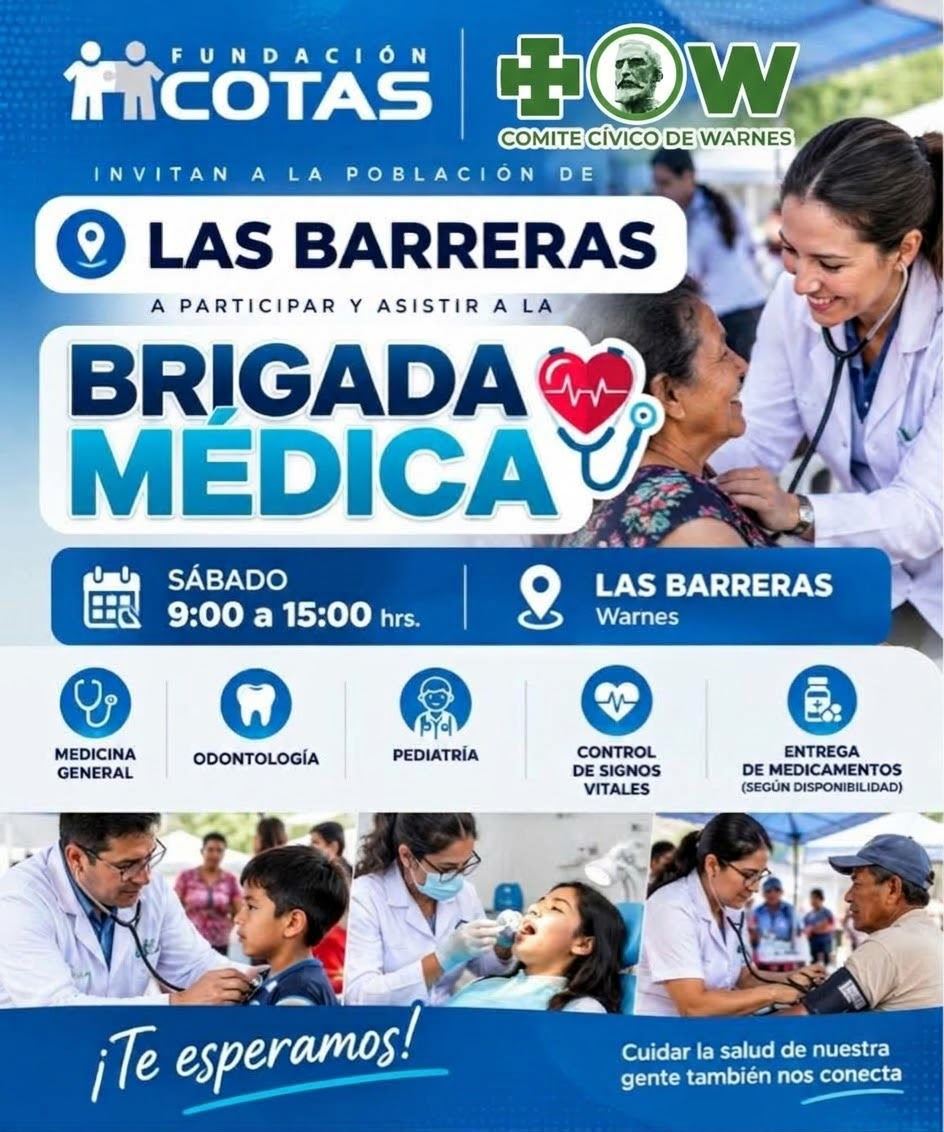 Afiche de la brigada médica en Las Barreras, Warnes